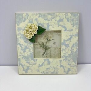 Shabby Chic Blue Hydrangea‎ Wooden Frame 3.5x3.5 Embellished Floral Cottage Y2K